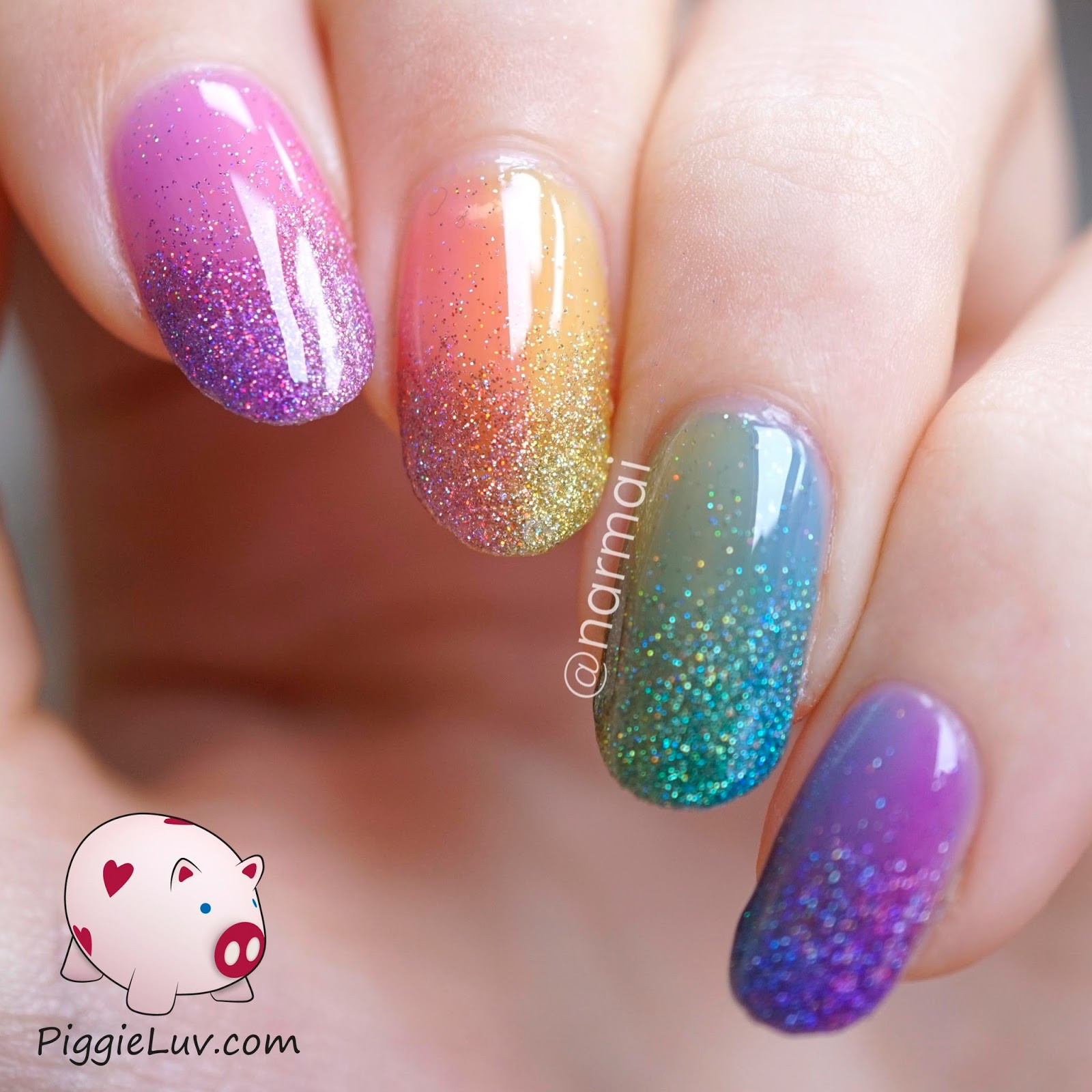 Sparkly Nail Designs
 PiggieLuv Double gra nt glitter rainbow nail art with