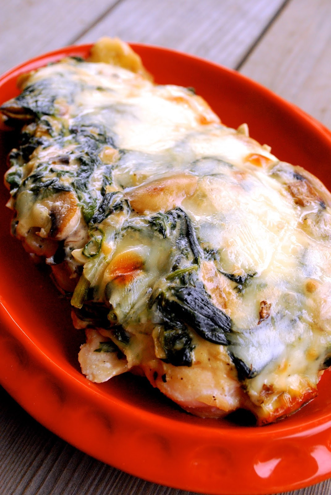 Spinach Mushroom Stuffed Chicken
 Cheesy Mushroom Chicken and Spinach Bake Low Carb Recipe