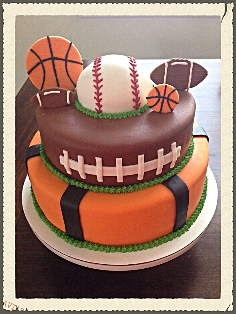 Sports Themed Birthday Cakes
 Football and baseball 2 tier