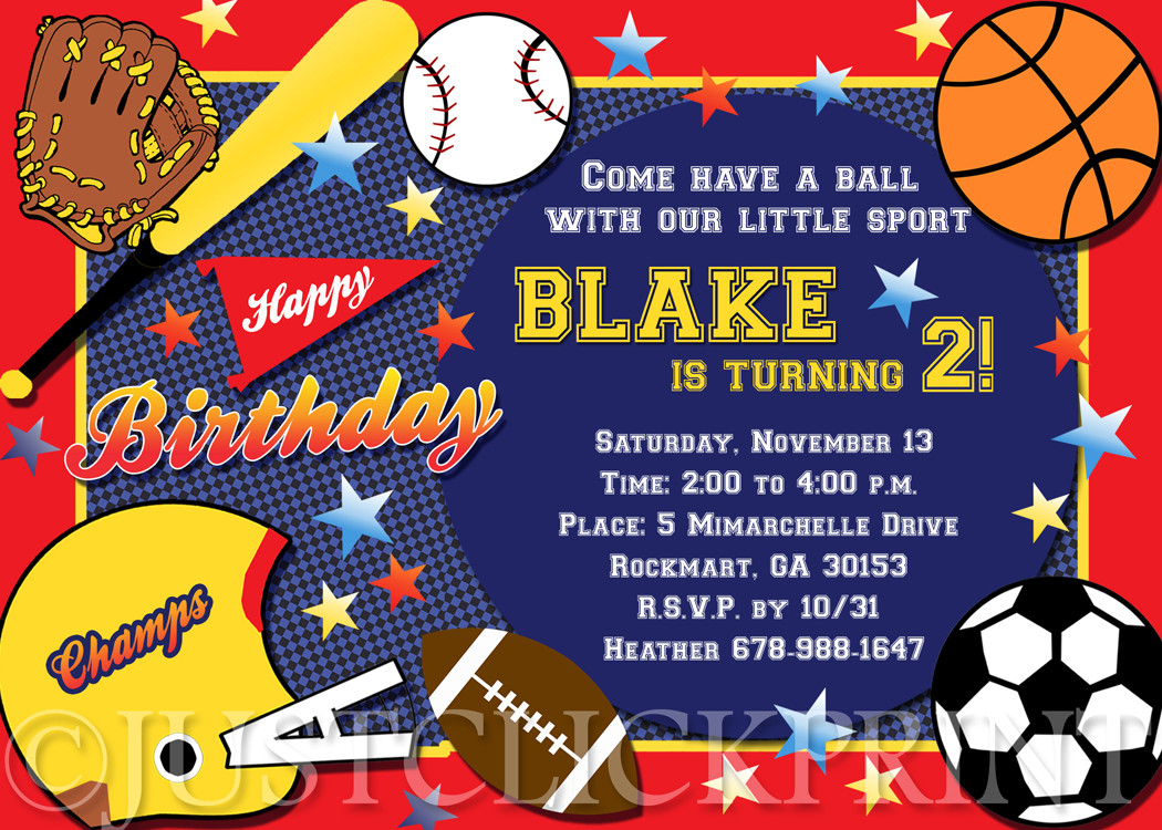 Sports Themed Birthday Invitations
 All Star Sports Birthday Party Invitation Printable