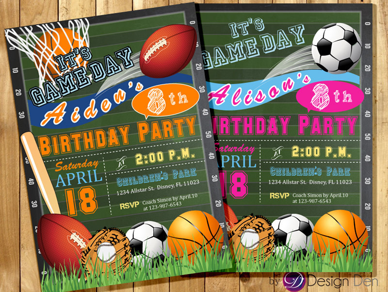 Sports Themed Birthday Invitations
 All Star Invitation Sports Theme Boys or Girls Sports