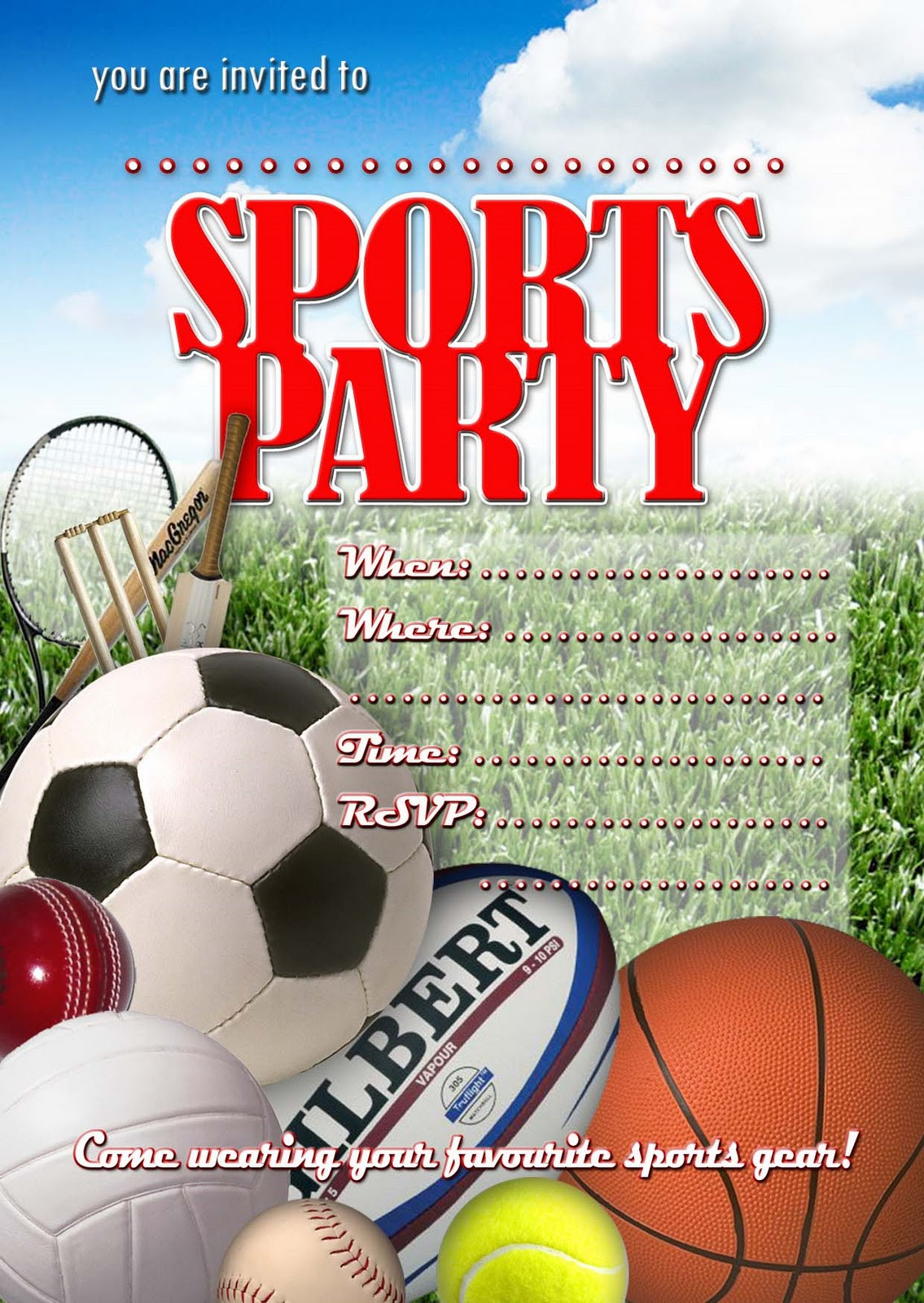 Sports Themed Birthday Invitations
 FREE Kids Party Invitations Sports Party Invitation