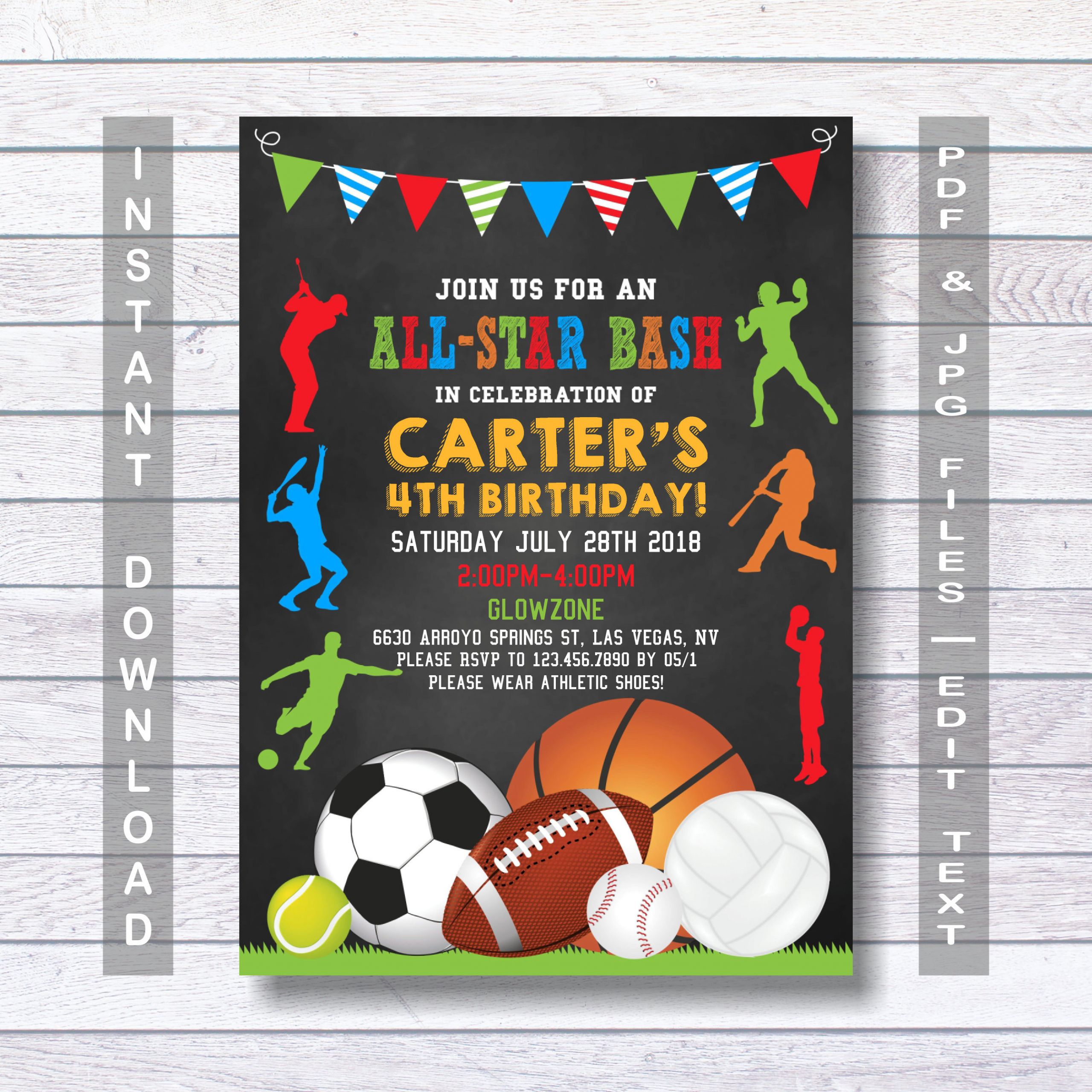Sports Themed Birthday Invitations
 Sports Birthday Invitation Sport Party Invite Sports