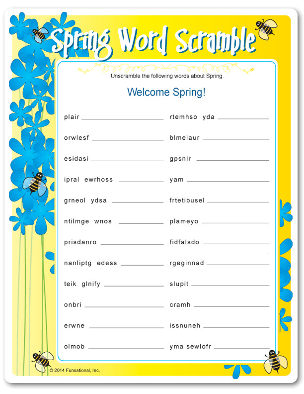 Spring Games For Adults
 Printable Spring Word Scramble