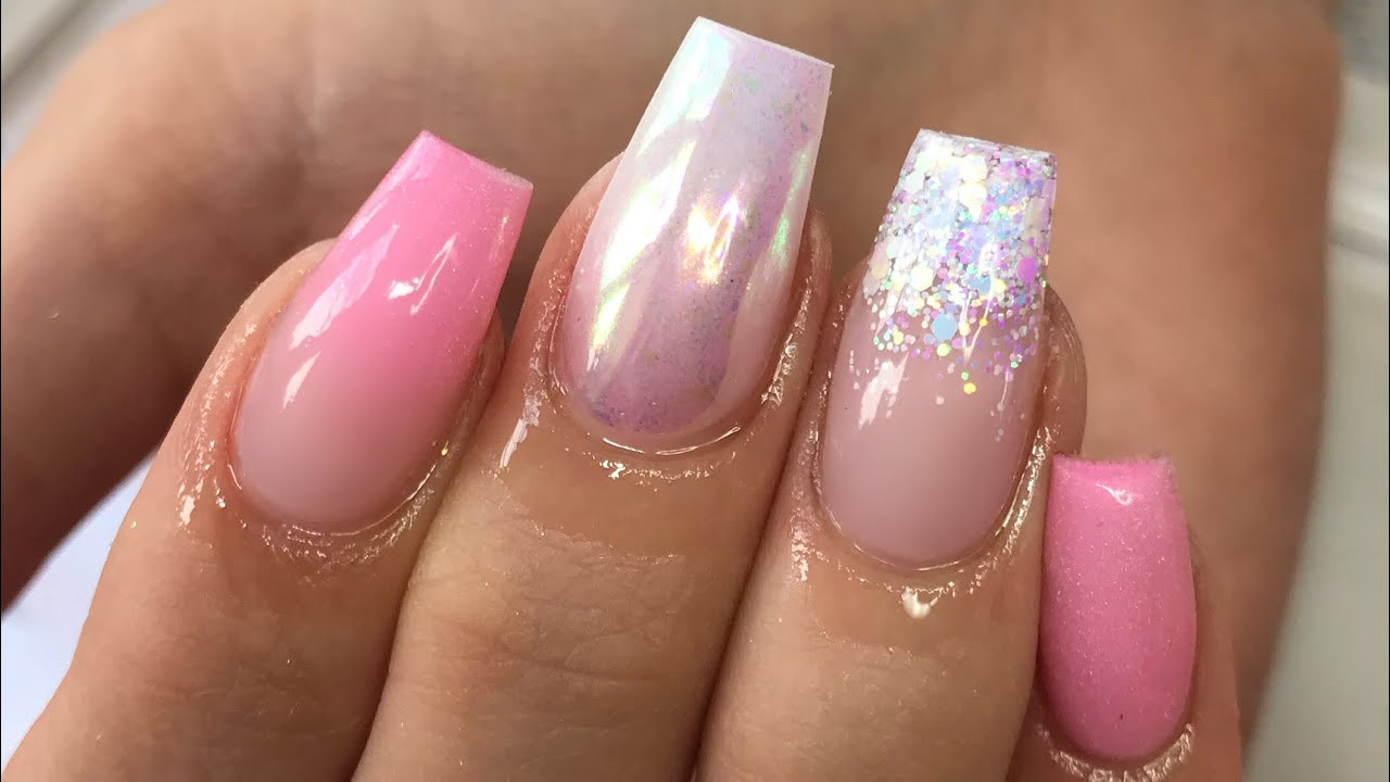 Square Glitter Nails
 GLITTER & PINK ACRYLIC NAILS