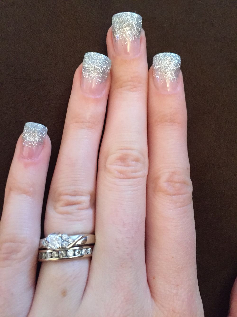 Square Glitter Nails
 Very square silver glitter fade acrylic nails
