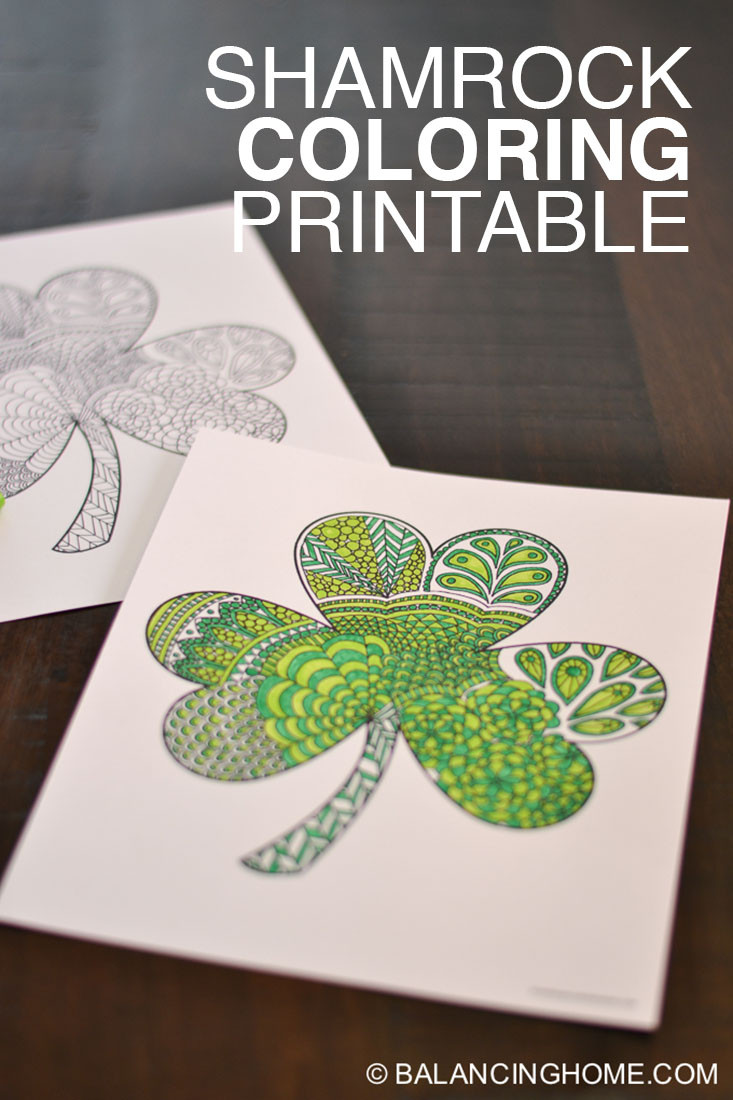 St Patrick Day Crafts For Adults
 Shamrock Coloring Printable Balancing Home