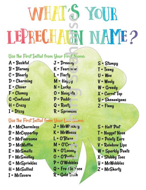 St Patrick Day Party Names
 What s Your Leprechaun Name Printable St Patrick s Day