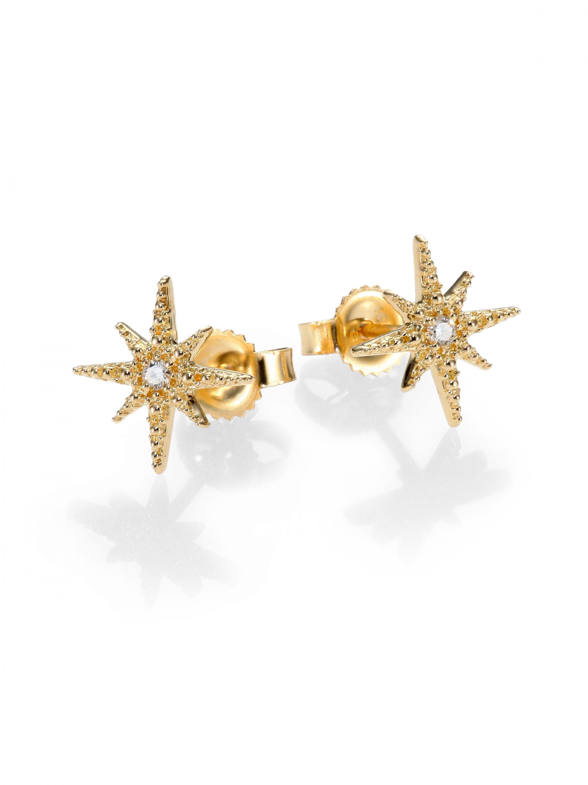 Star Stud Earrings
 Mizuki Icicle Diamond & 14k Yellow Gold Star Stud Earrings