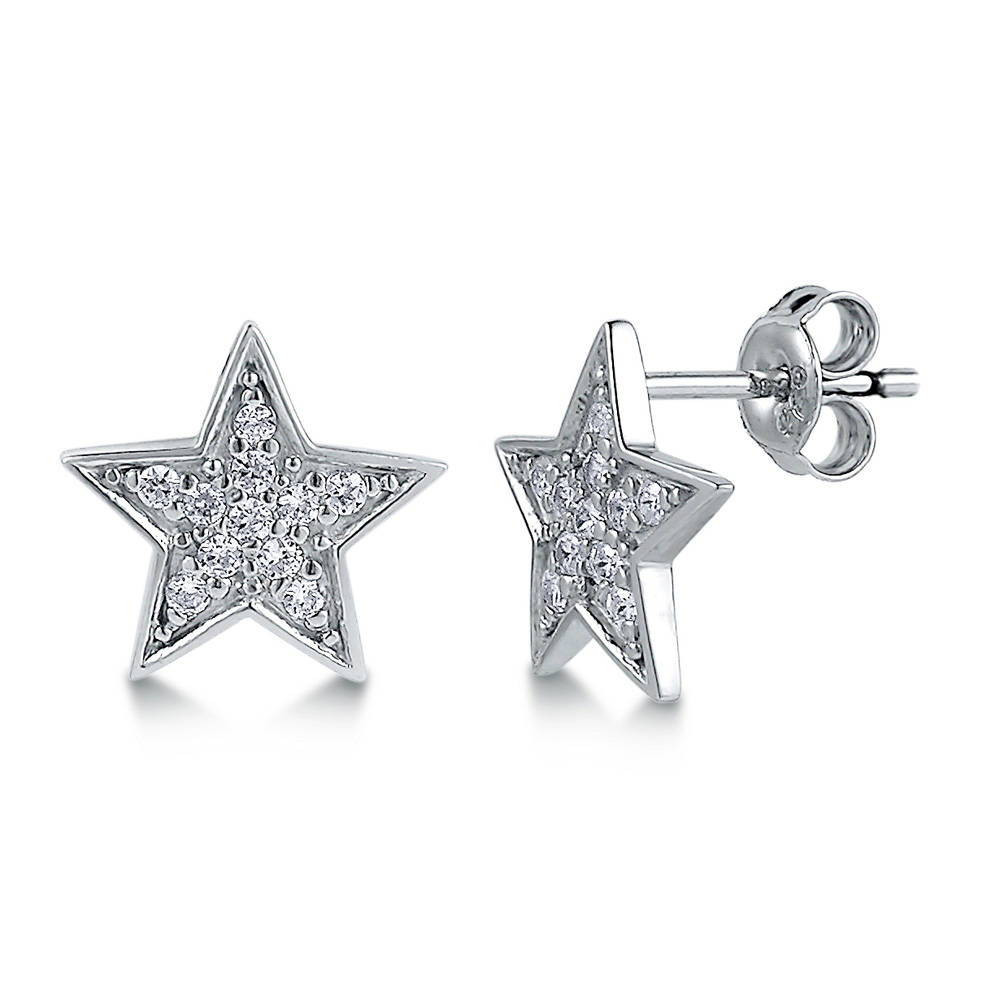 Star Stud Earrings
 BERRICLE Sterling Silver CZ Star Fashion Stud Earrings