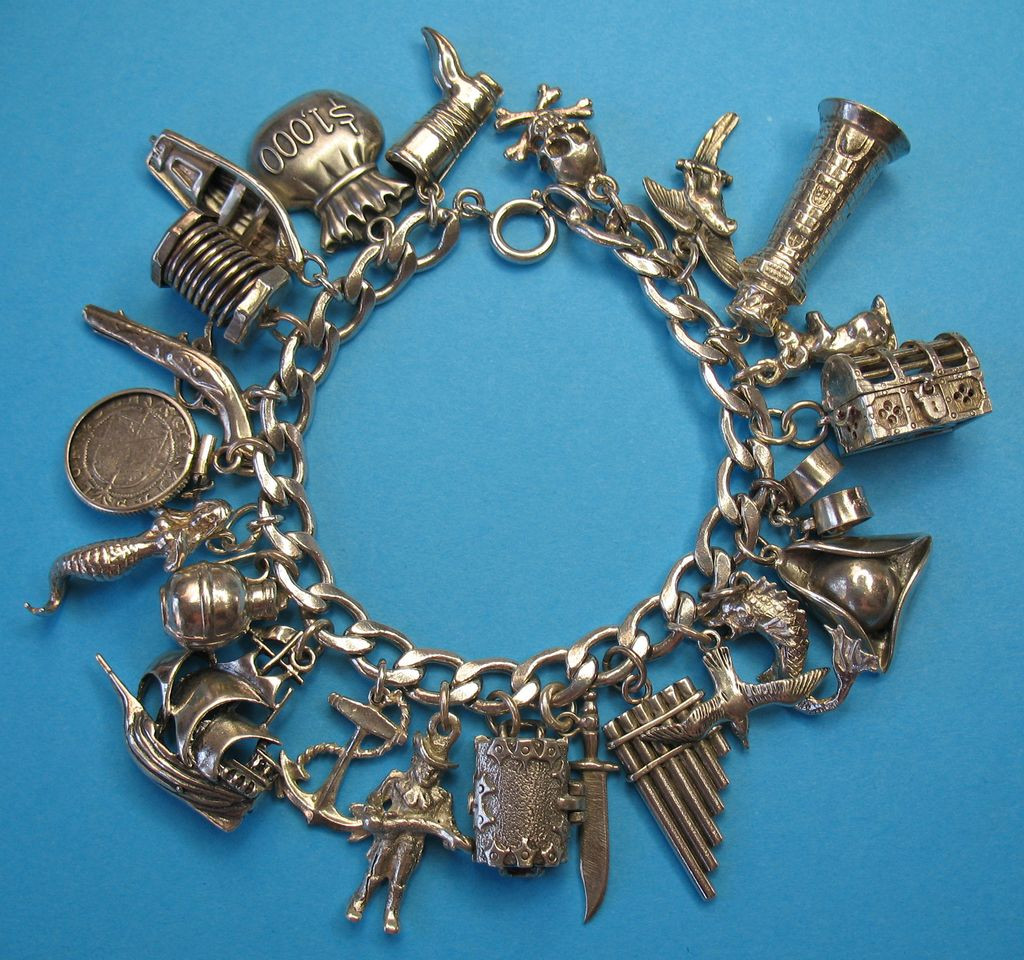 Sterling Silver Charm Bracelets
 Vintage Sterling Silver Pirate Charm Bracelet Rare
