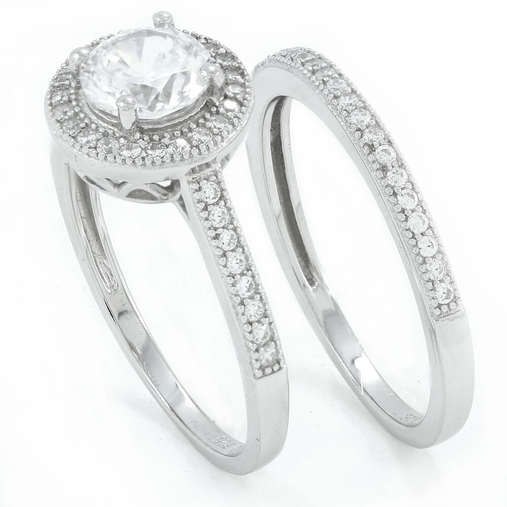 Sterling Silver Diamond Wedding Ring Sets
 925 sterling silver round cut simulated diamond