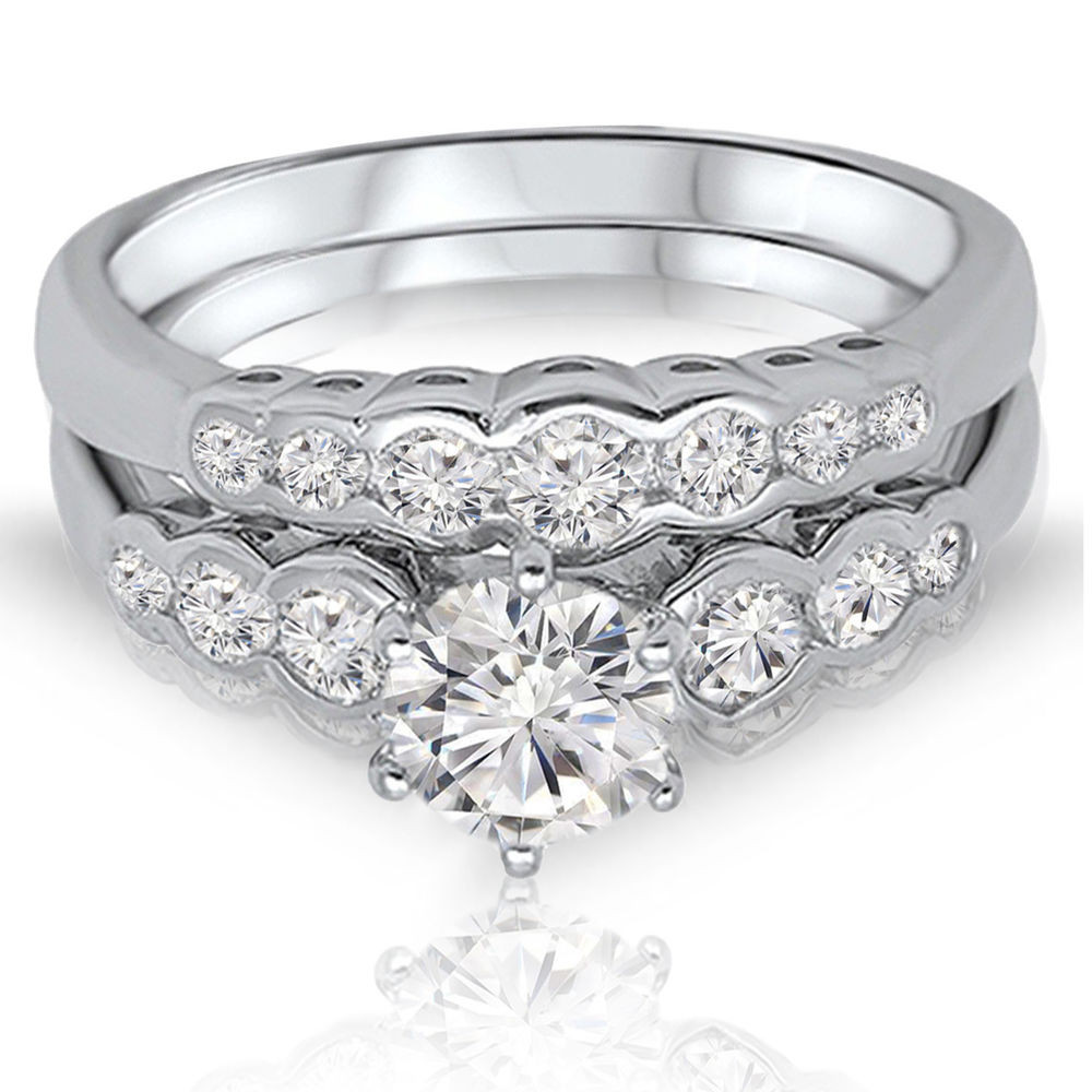 Sterling Silver Diamond Wedding Ring Sets
 Brilliant Simulated Diamond Engagement Wedding Genuine