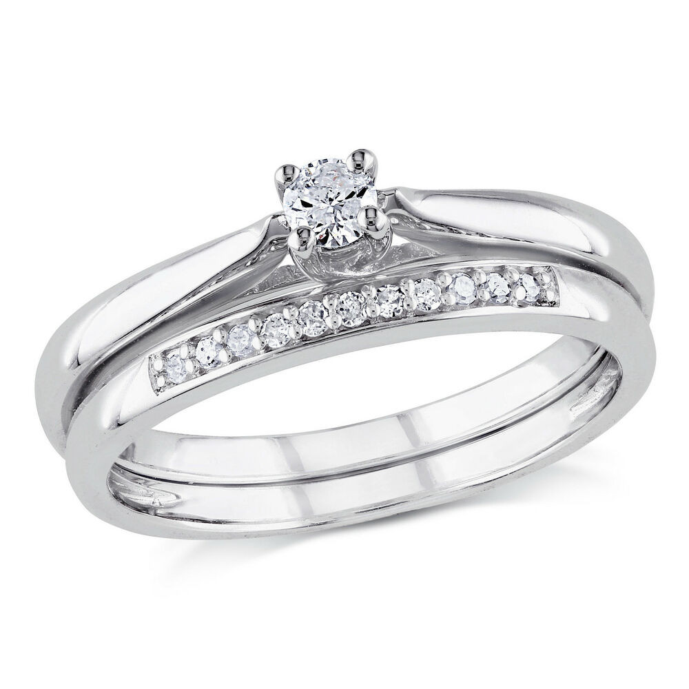 Sterling Silver Diamond Wedding Ring Sets
 Miadora Sterling Silver 1 6ct TDW Diamond Bridal Ring Set