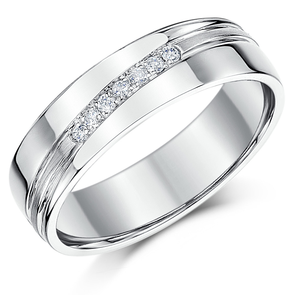 Sterling Silver Diamond Wedding Ring Sets
 6mm Sterling Silver Channel Set 7x Diamond Wedding Ring