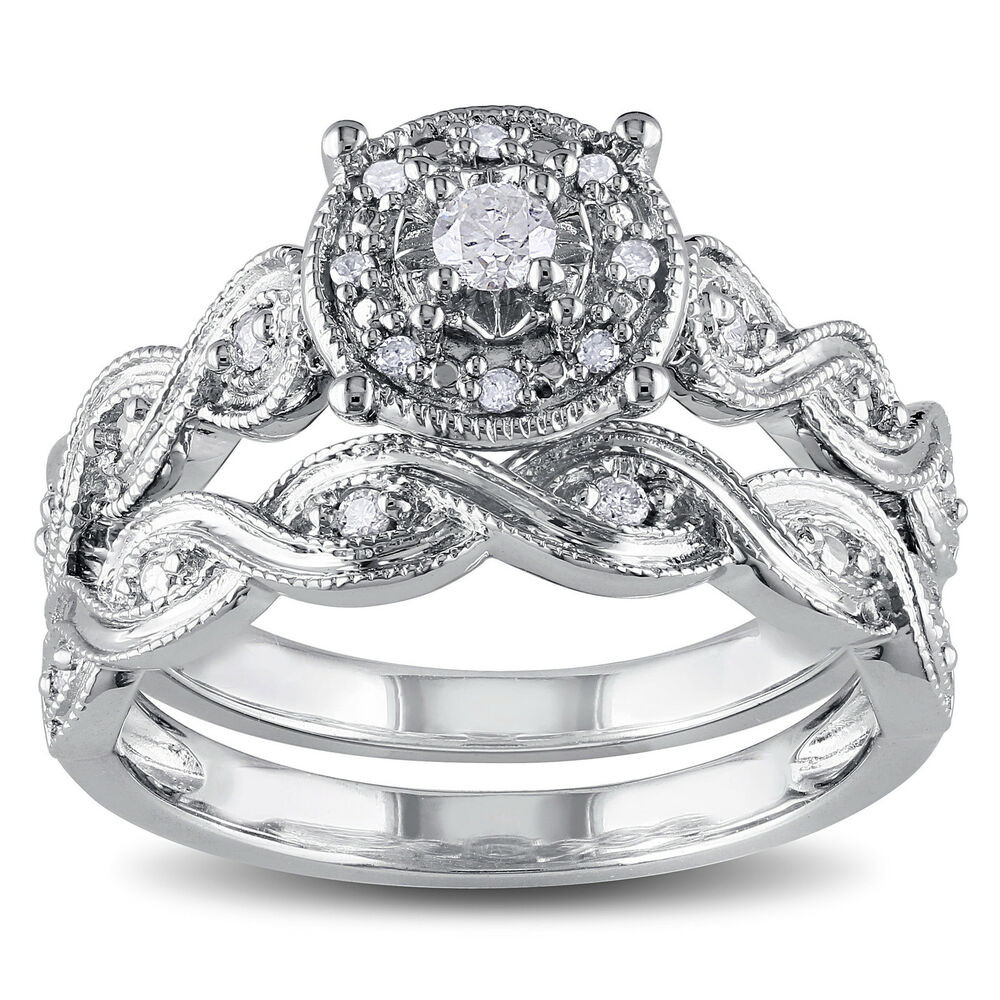 Sterling Silver Diamond Wedding Ring Sets
 Miadora Sterling Silver 1 5ct TDW Diamond Infinity