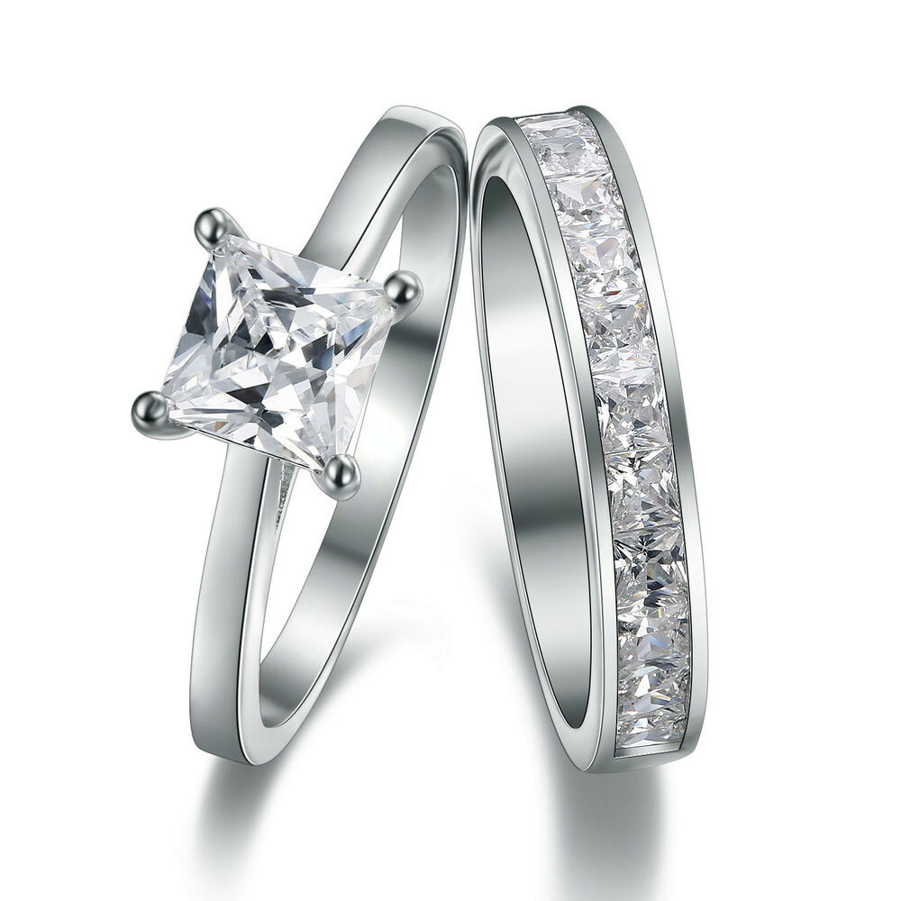 Sterling Silver Diamond Wedding Ring Sets
 Platinum Look 925 Sterling Silver Simulated Diamond