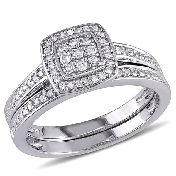 Sterling Silver Diamond Wedding Ring Sets
 Shop Miadora Sterling Silver 1 4ct TDW Diamond Halo