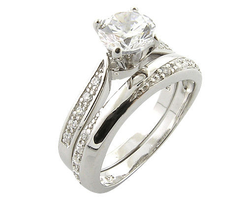 Sterling Silver Diamond Wedding Ring Sets
 Platinum Look 925 Sterling Silver Simulated Diamond