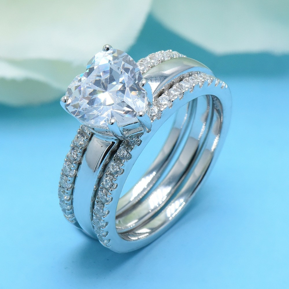 Sterling Silver Diamond Wedding Ring Sets
 Aliexpress Buy Hutang 3Pcs Heart Shape Simulated