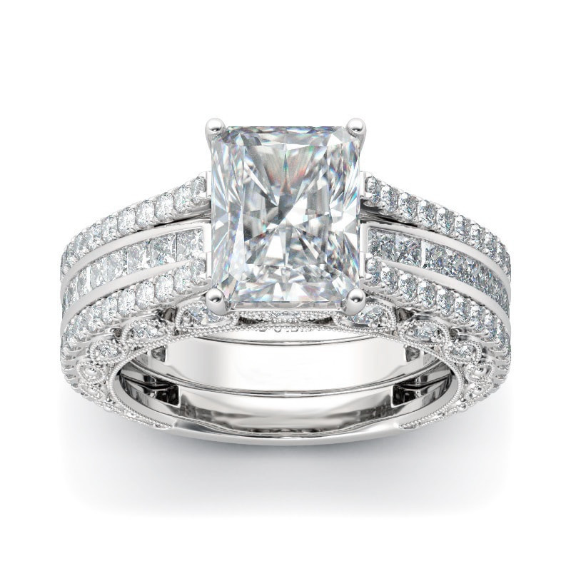 Sterling Silver Diamond Wedding Ring Sets
 Hutang Vintage 8 35Ct Simulated Diamond Wedding Ring Sets