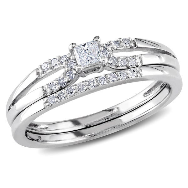 Sterling Silver Diamond Wedding Ring Sets
 Miadora Sterling Silver 1 5ct TDW Diamond Split Shank