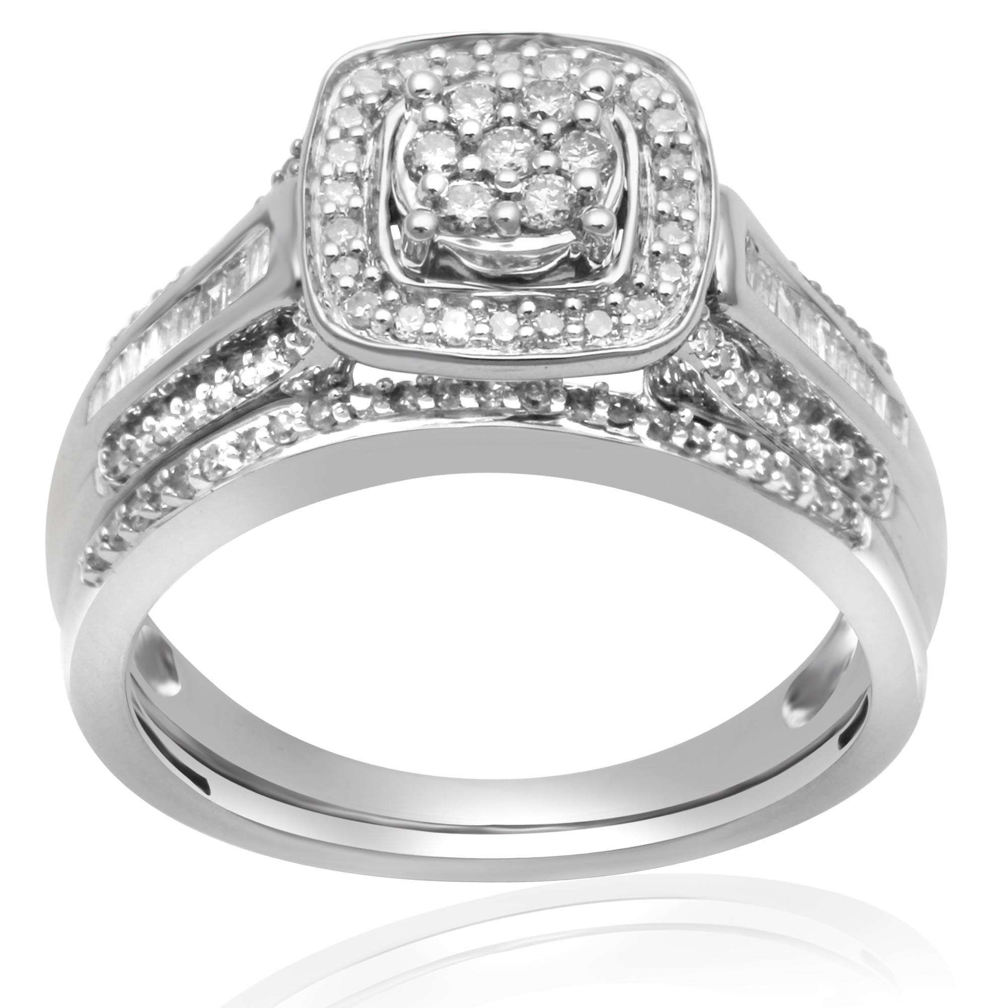 Sterling Silver Diamond Wedding Ring Sets
 Sterling Silver 1 2 cttw Diamond Square Halo Bridal Set
