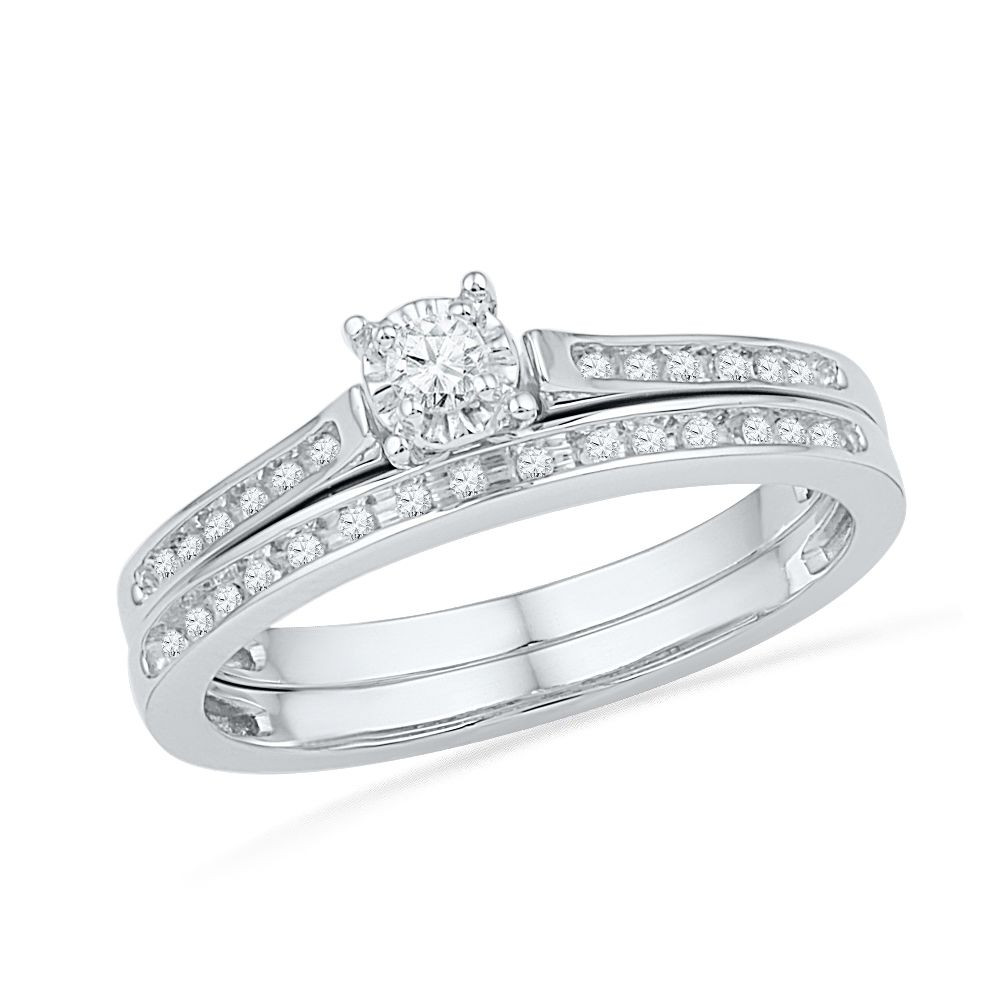 Sterling Silver Diamond Wedding Ring Sets
 Miracle Set Diamond Engagement Ring Set in Sterling Silver
