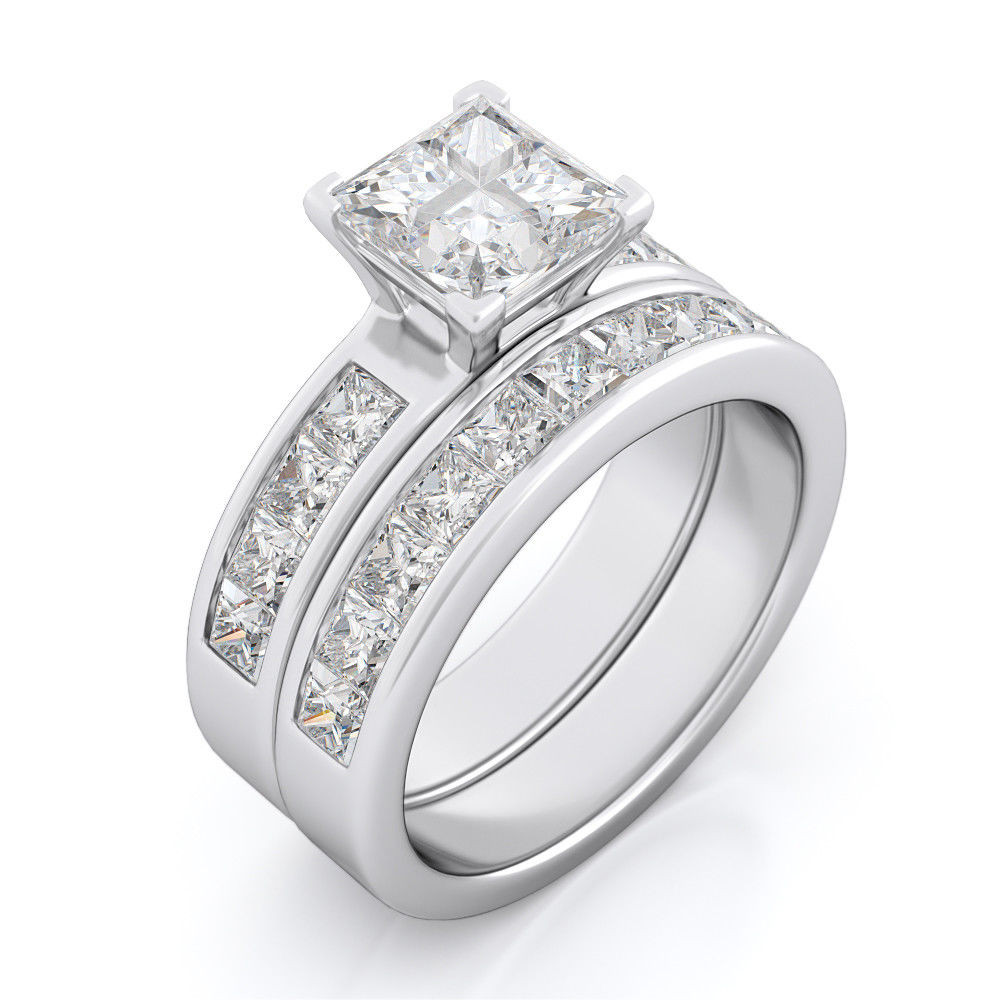 Sterling Silver Diamond Wedding Ring Sets
 14k White Gold 925 Sterling Silver Round Diamond cut