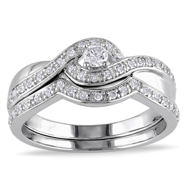 Sterling Silver Diamond Wedding Ring Sets
 Miadora Sterling Silver 1 3ct TDW Diamond Bridal Ring Set