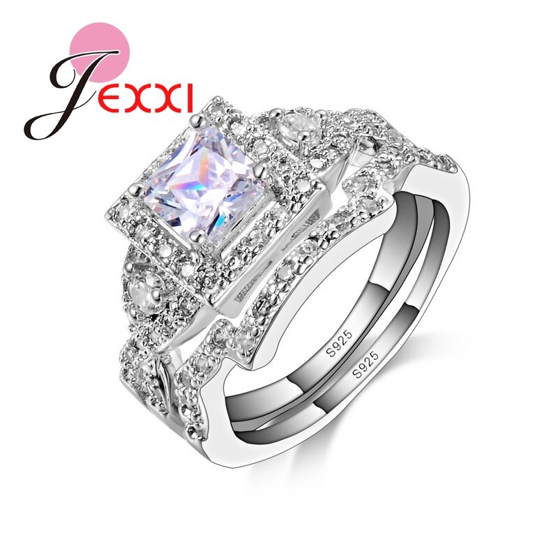 Sterling Silver Wedding Ring Sets
 PATICO Vintage Classic Square CZ Crystal 925 Sterling