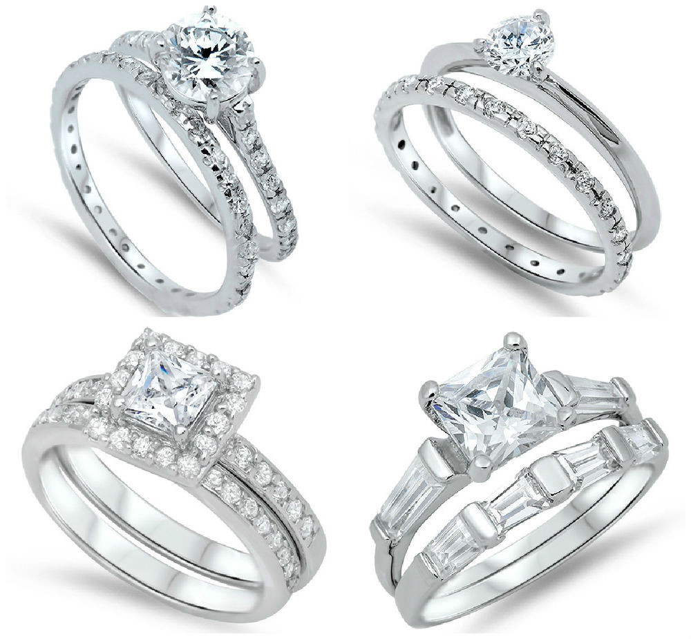 Sterling Silver Wedding Ring Sets
 925 STERLING SILVER SPARKLING BRIDAL WEDDING SETS UNIQUE