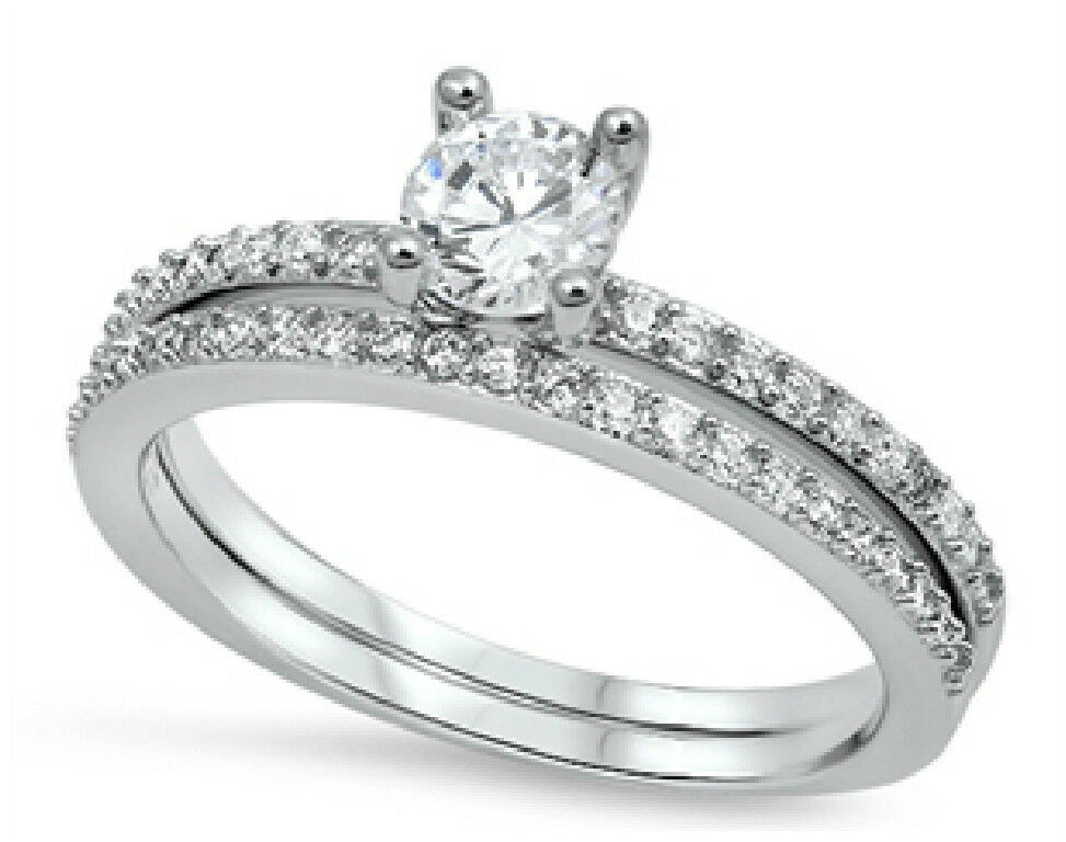 Sterling Silver Wedding Ring Sets
 STERLING SILVER 925 ROUND DESIGN BRIDAL WEDDING SETS CLEAR
