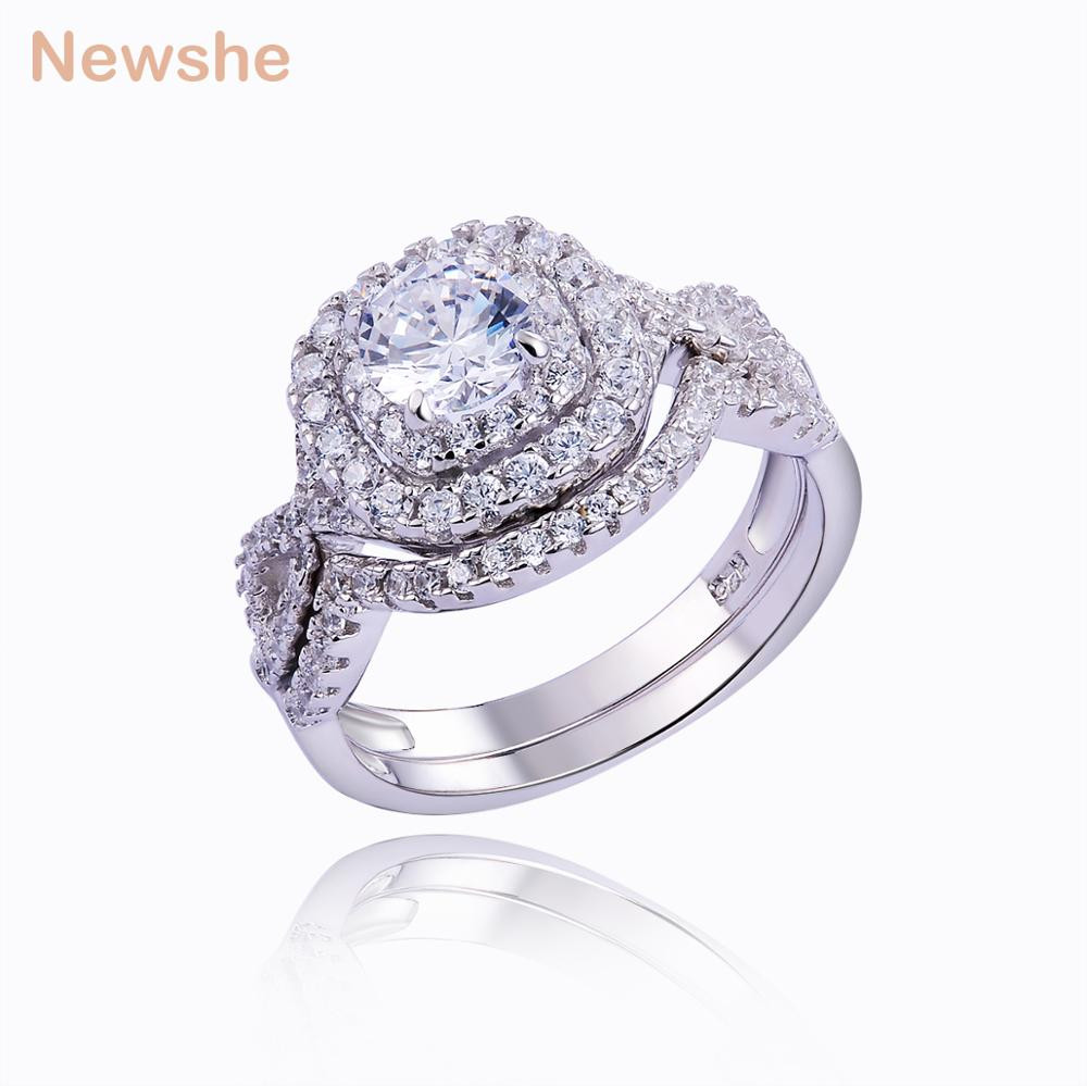 Sterling Silver Wedding Ring Sets
 Newshe 1 9 Ct 2 Pcs Solid 925 Sterling Silver Wedding Ring