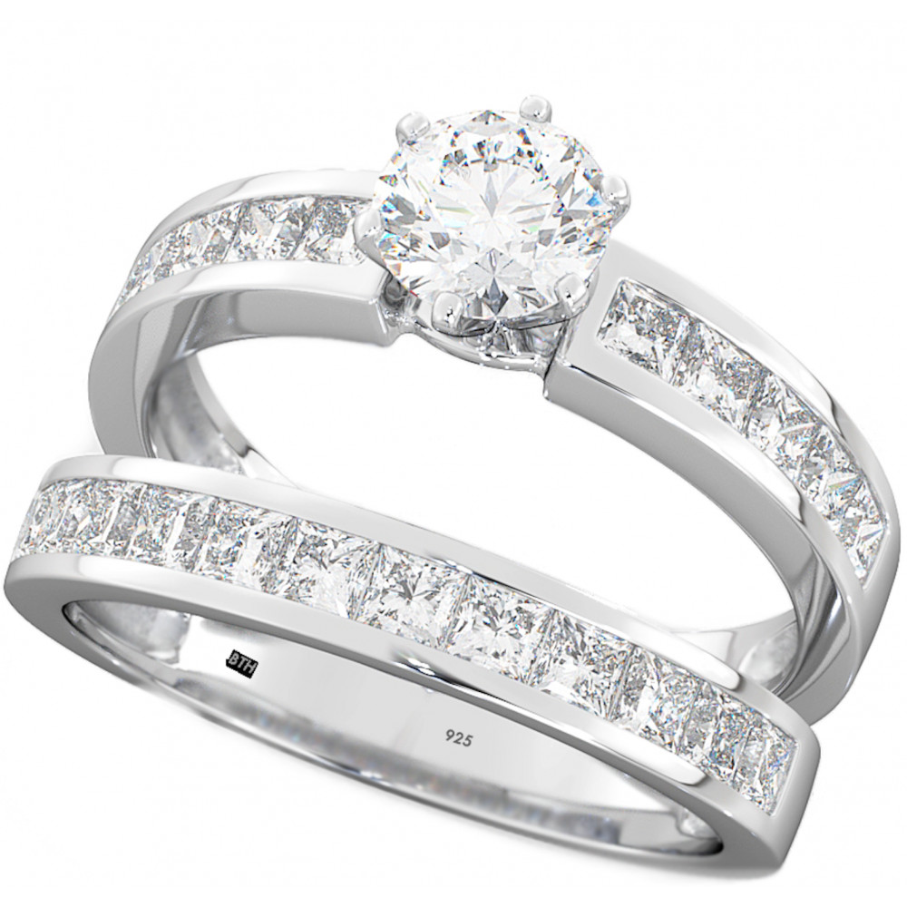 Sterling Silver Wedding Ring Sets
 925 Sterling Silver Wedding Engagement Bridal Ring Set