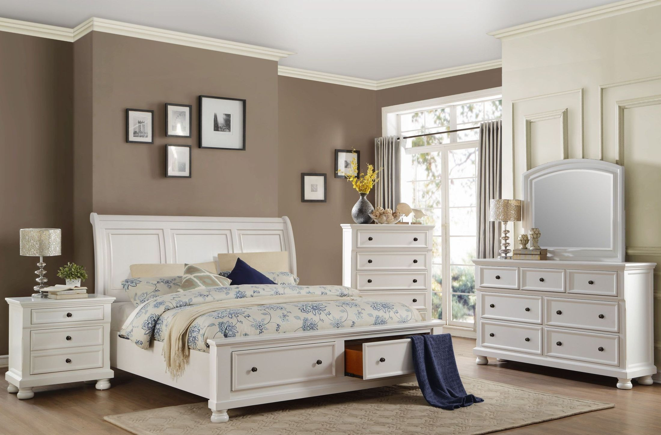 Storage Bed Bedroom Set
 Laurelin White Cal King Sleigh Storage Bed from