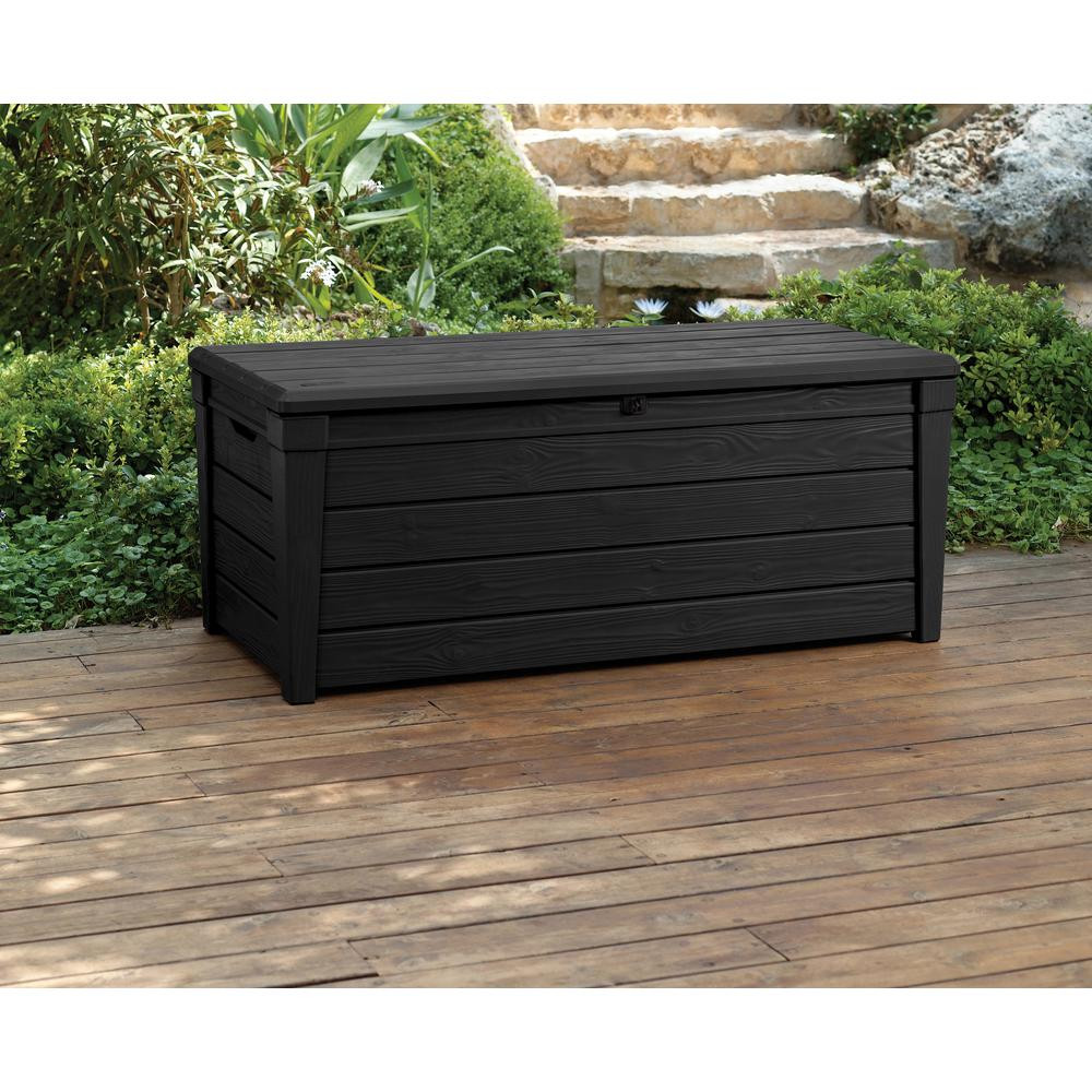 Storage Bench Deck Box
 120 Gal Outdoor Black Deck Patio Box Brightwood Lockable