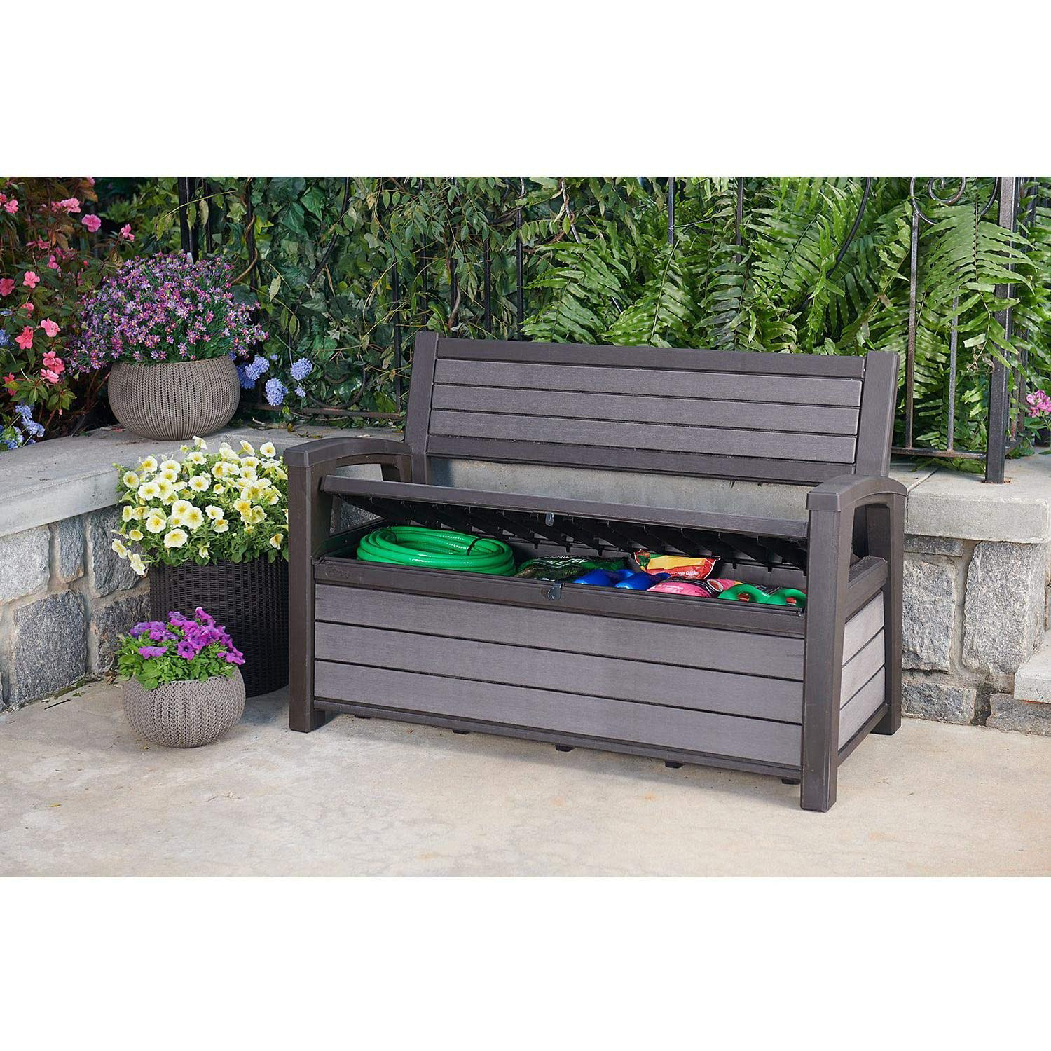 Storage Bench Deck Box
 Keter Hudson 60 Gal Plastic Outdoor Backyard Patio Storage