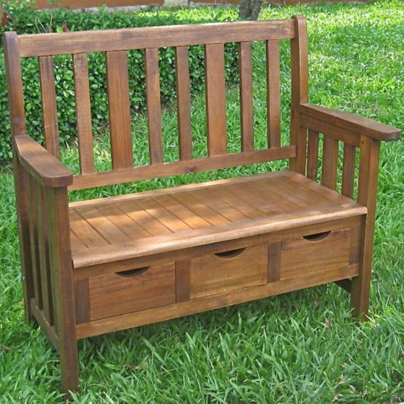 Storage Bench Outside
 Three Drawer Outdoor Storage Bench in Outdoor Benches