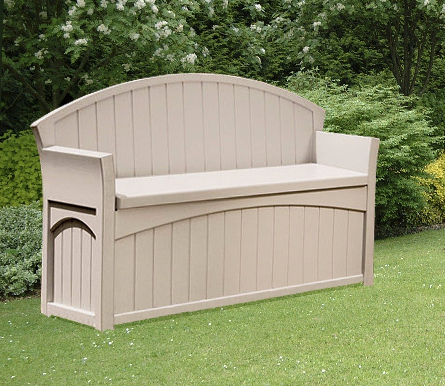 Storage Bench Outside
 Suncast Patio Garden Outdoor Bench with 50 Gallon Storage