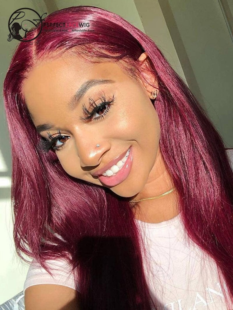 Straight Lace Wigs With Baby Hair
 Silky Straight 99J Color Lace Front Wigs Brazilian Virgin