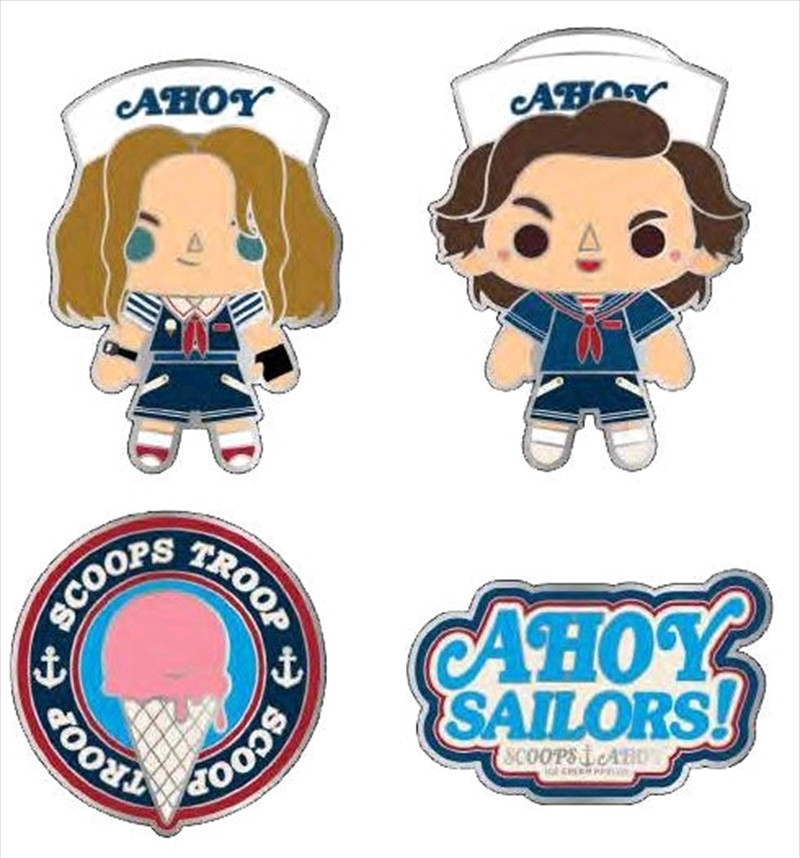 Stranger Things Pins
 Stranger Things Scoops Ahoy Enamel Pin 4 pack Buttons