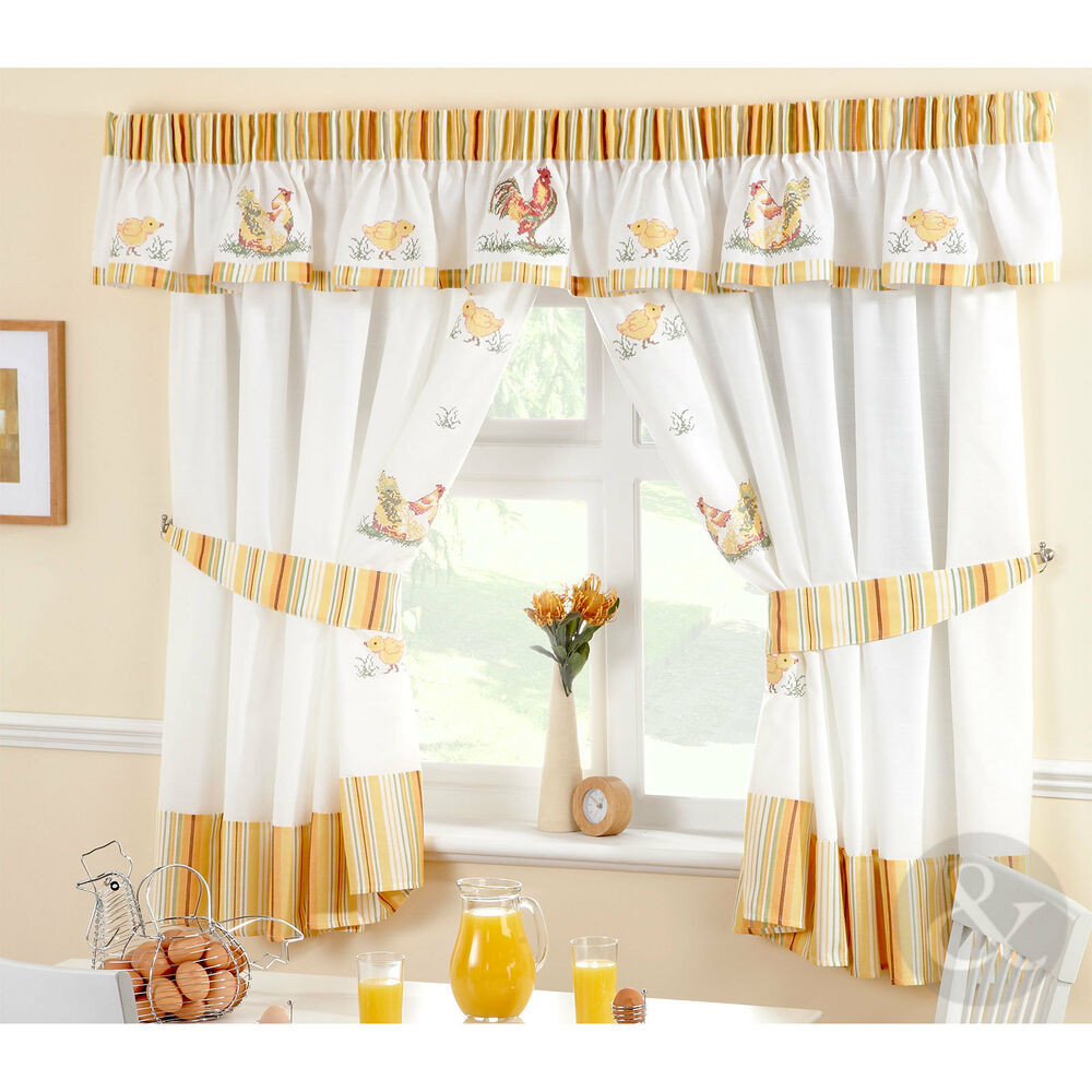 Striped Kitchen Curtains
 Roosters Duck Kitchen Curtains Embroidered Stripe Yellow