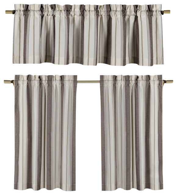 Striped Kitchen Curtains
 Taupe and Beige Kitchen Window Curtain Set Striped Design