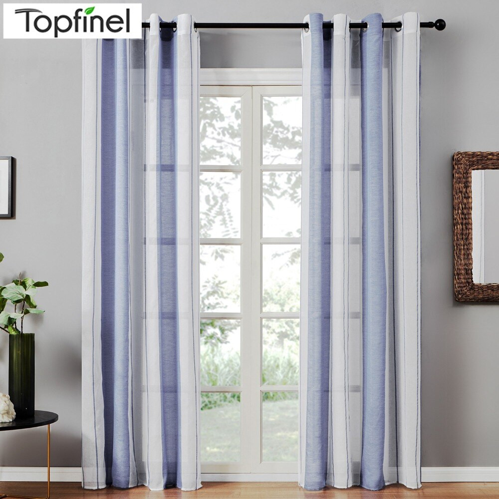 Striped Kitchen Curtains
 Aliexpress Buy Topfinel Blue Striped Gra nt Voile