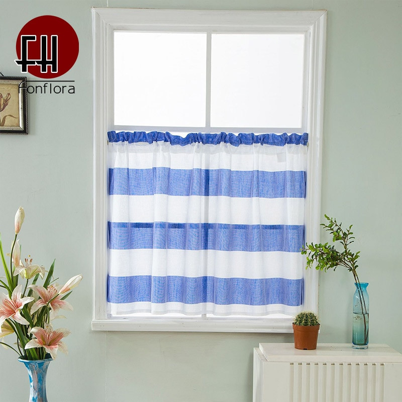 Striped Kitchen Curtains
 Blue Striped Tulle Curtains For Kitchen Short Curtains For