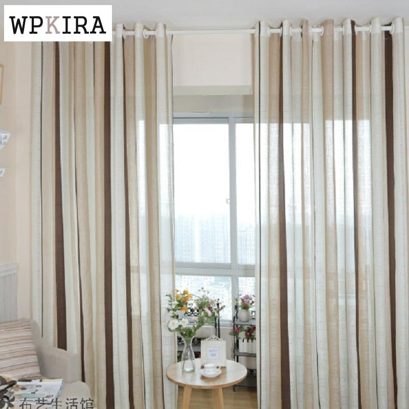 Striped Kitchen Curtains
 Coffee Striped Pattern fringe curtain Yarn curtains linen