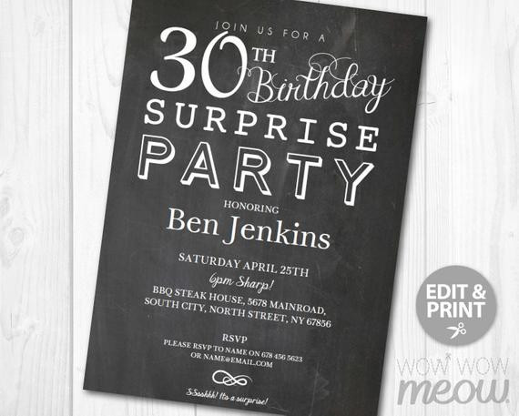 Surprise 30th Birthday Invitations
 Surprise 30th Birthday Invitations Elegant Chalk Party Invite