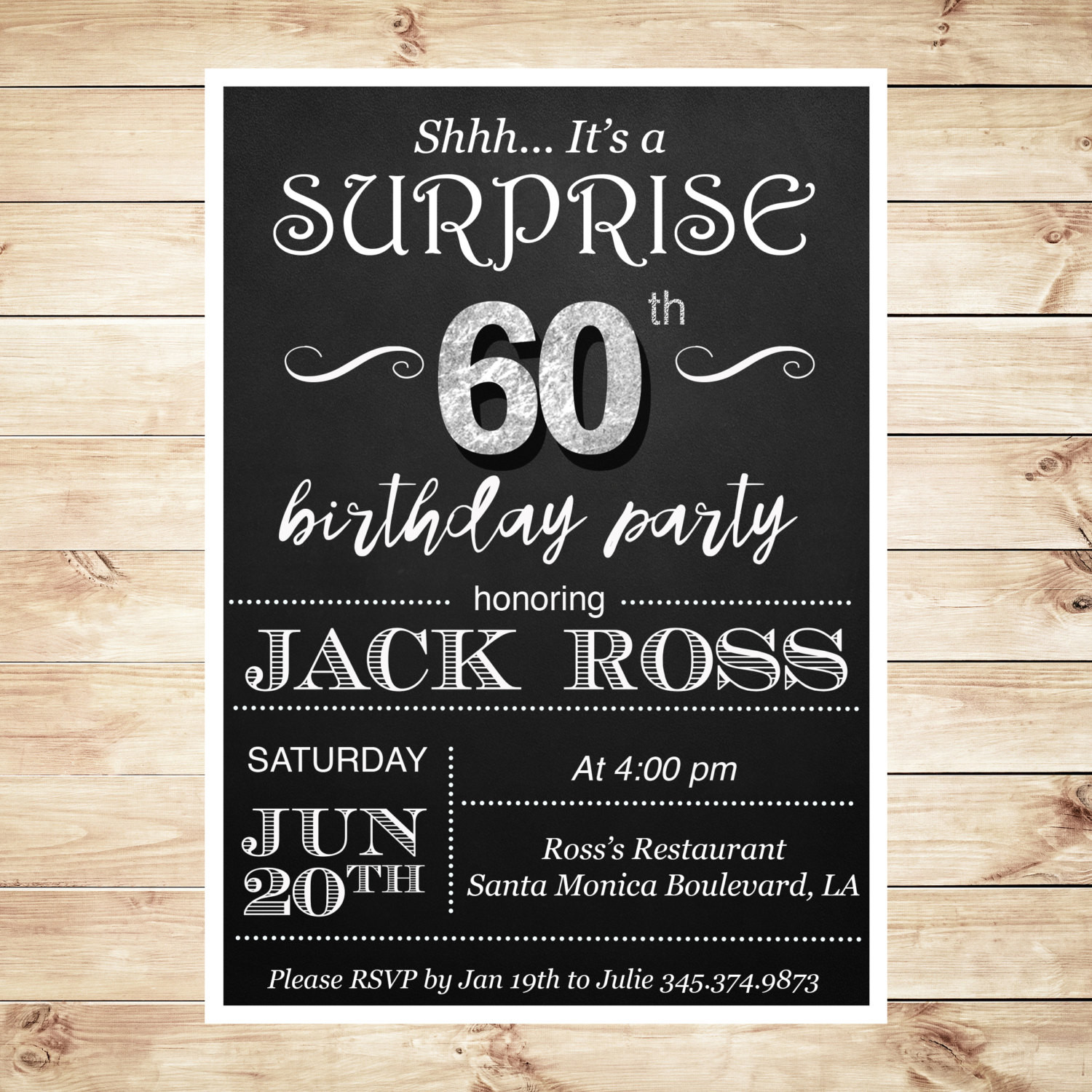 Surprise 60th Birthday Party Invitations
 60th Birthday surprise party invitations by DIYPartyInvitation