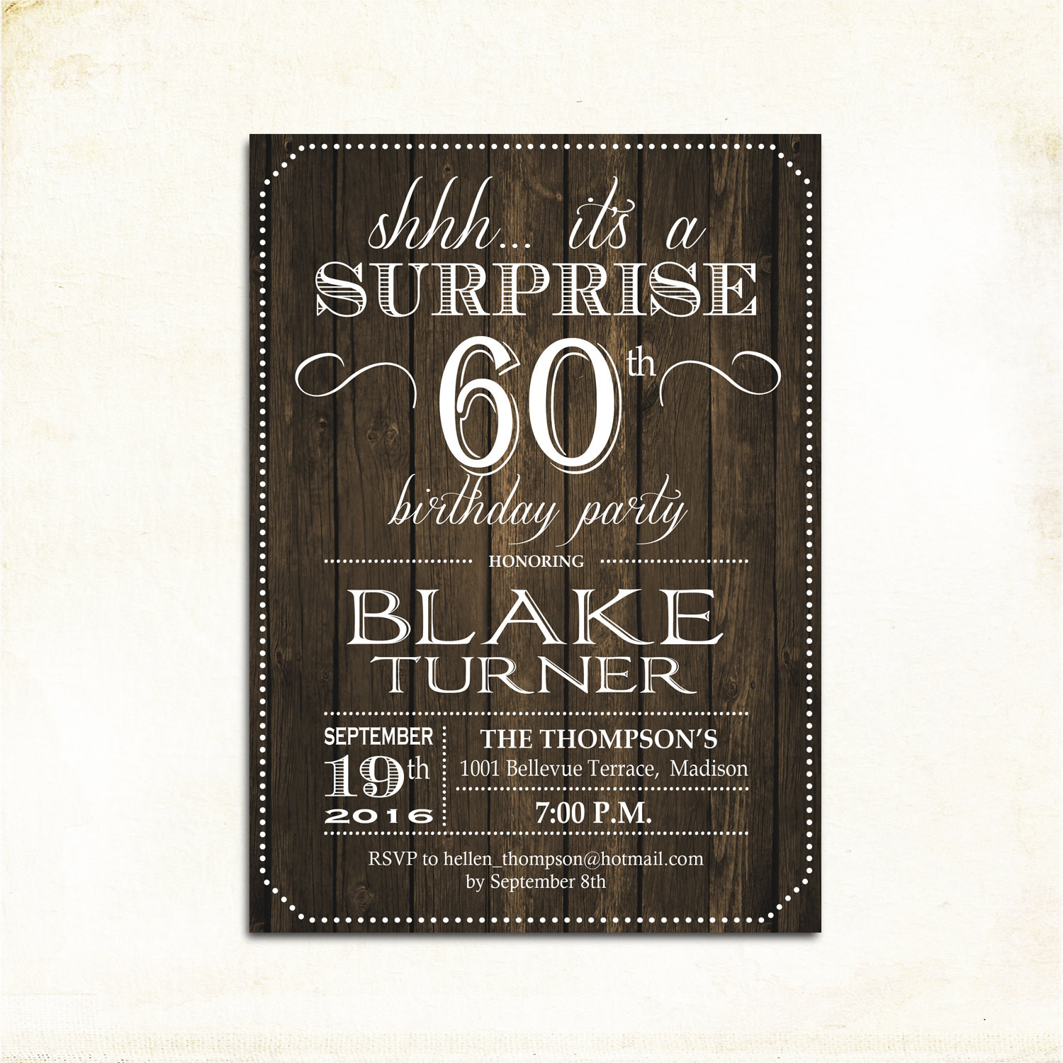 Surprise 60th Birthday Party Invitations
 Surprise 60th Birthday Invitation Any Age Rustic Invite